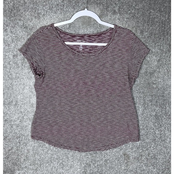 Gap Easy Tee Top Womens Size Medium Burgundy Striped Cotton‎ Scoop Neck Shirt - Picture 2 of 7